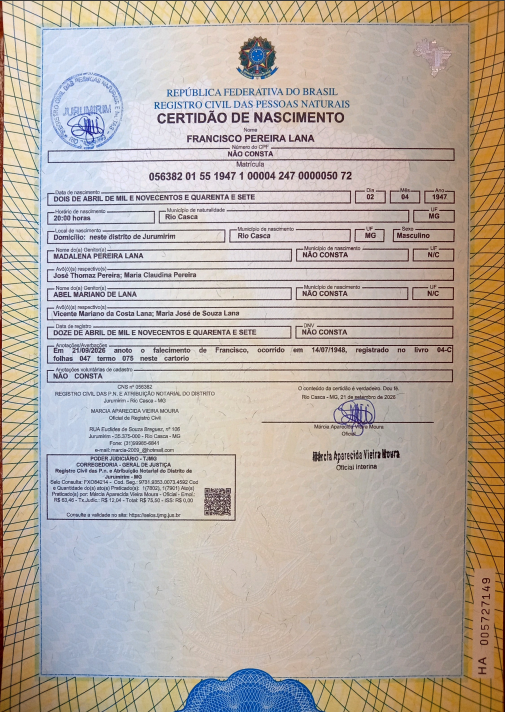 Certidão de Francisco Pereira Lana