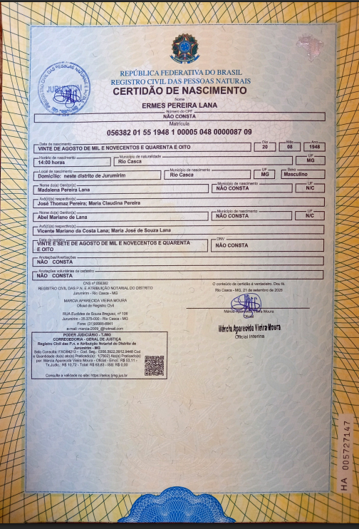 Certidão de Ermes Pereira Lana