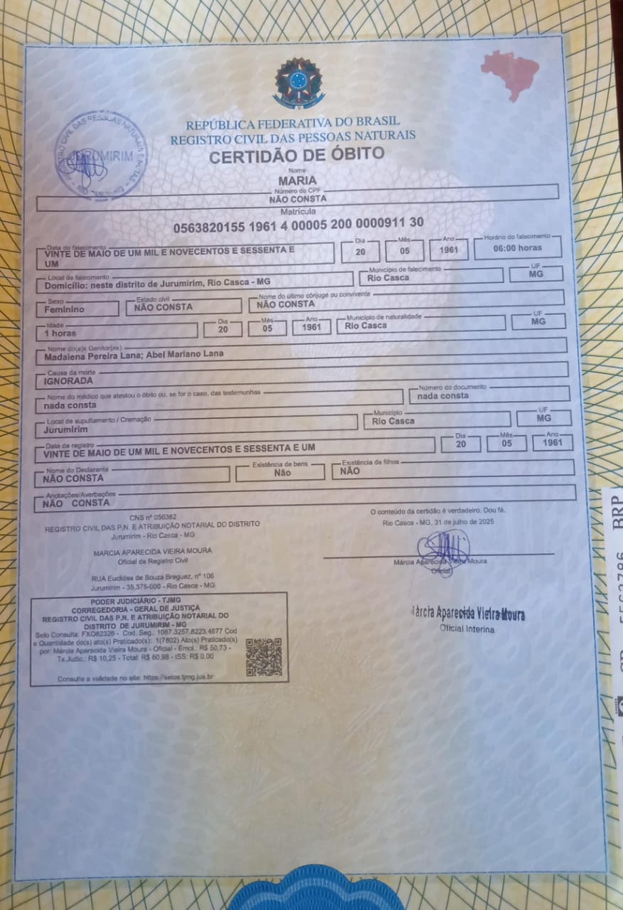 Certidão de Maria Auxiliadora P Lana